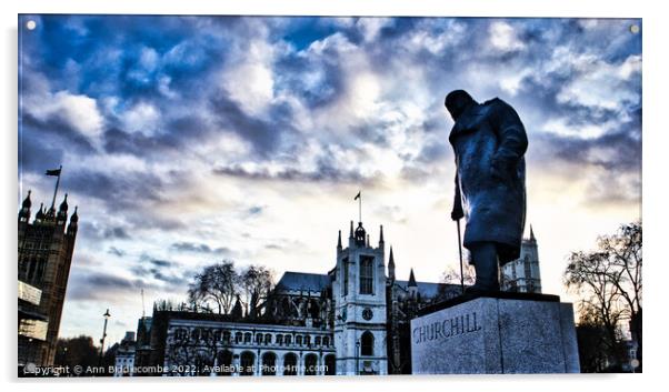 Churchill statue at parliament in London Acrylic by Ann Biddlecombe