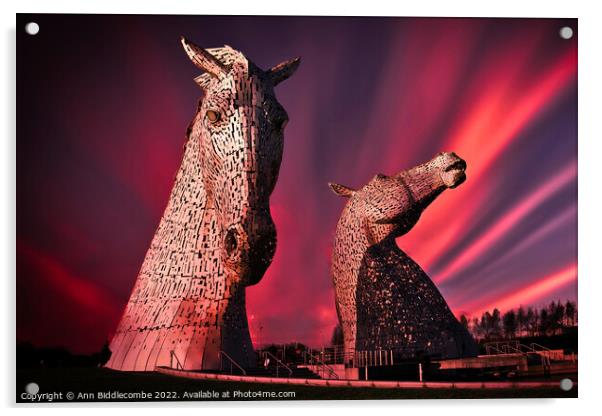 Kelpies in pink Acrylic by Ann Biddlecombe
