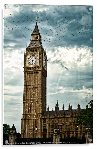 Dramatic Big Ben in London Acrylic by Ann Biddlecombe