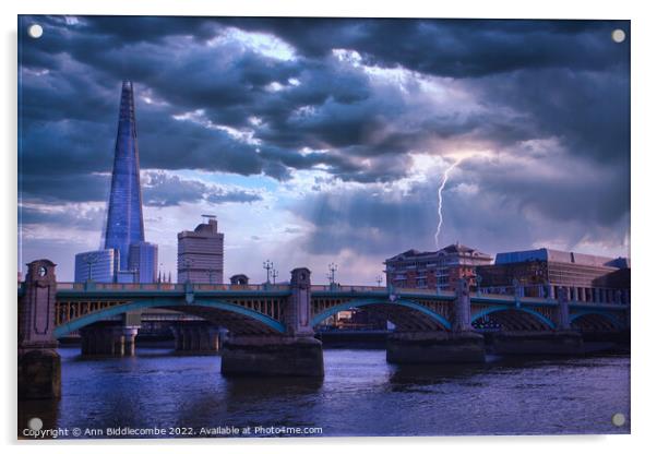 The Shard behind the Southwark Bridge Acrylic by Ann Biddlecombe