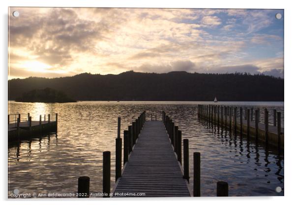 sunset over lake Windermere  Acrylic by Ann Biddlecombe