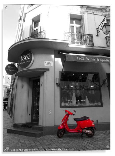 Portrait Red Vespa in Cannes Acrylic by Ann Biddlecombe