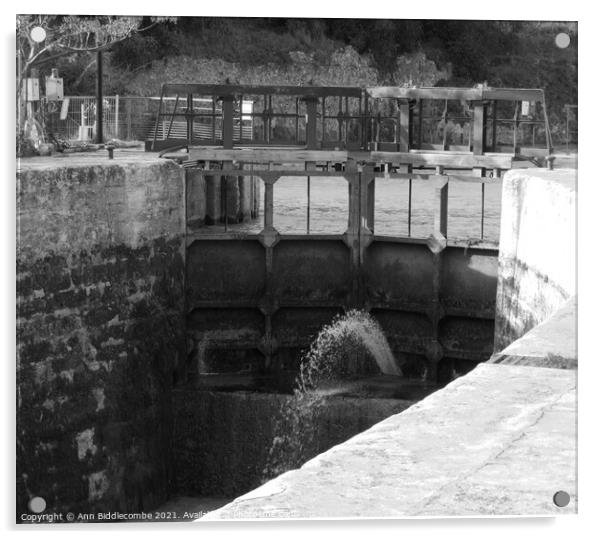 Monochrome First and Last Lock at Beziers Acrylic by Ann Biddlecombe