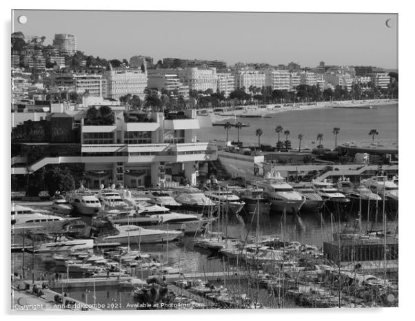 Monochrome Cannes Millionaires row Acrylic by Ann Biddlecombe