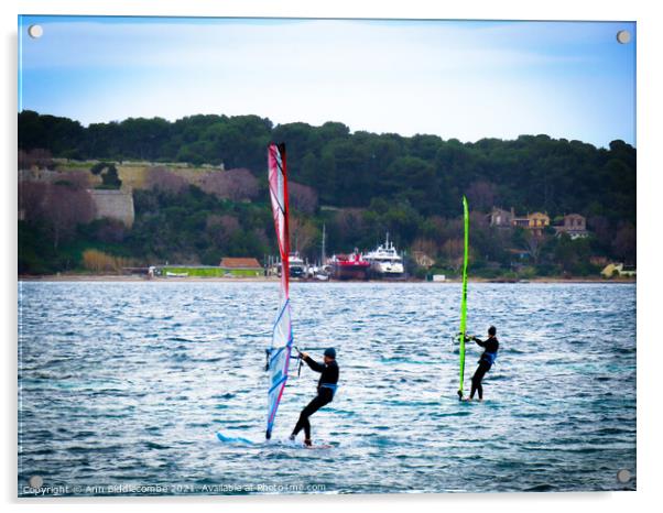 Windsurfing in Cannes Acrylic by Ann Biddlecombe