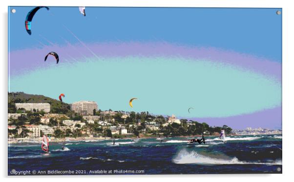 Posterized Kite surfer jump Acrylic by Ann Biddlecombe