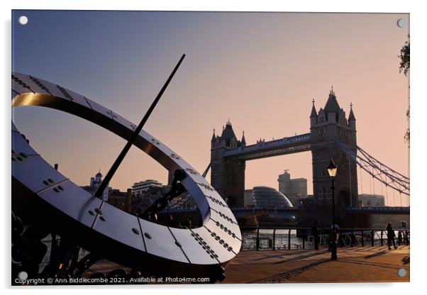 London bridge and sundial Acrylic by Ann Biddlecombe