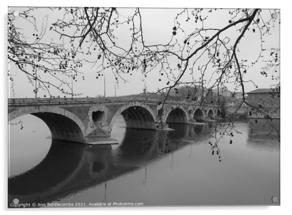 Black and white, Pont-Neuf bridge over the Garonne river in Toulouse  Acrylic by Ann Biddlecombe
