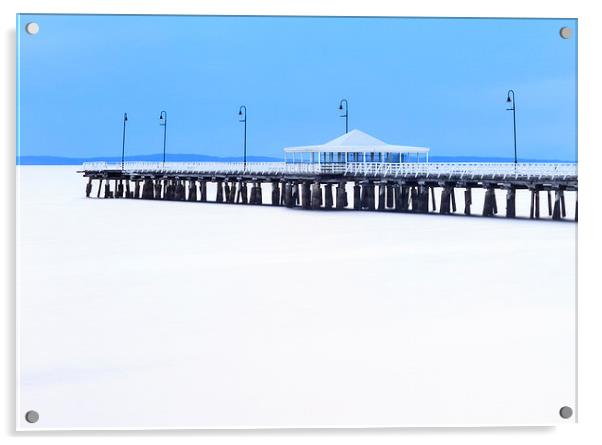 Blue and White Pier Acrylic by Peta Thames