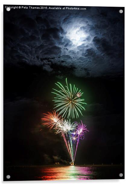 Full Moon Fireworks Acrylic by Peta Thames