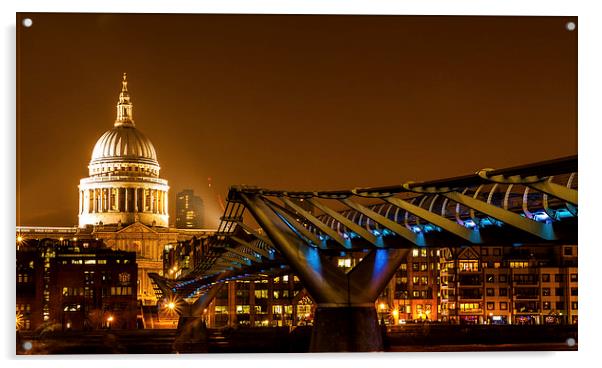  St. Paul's and Millennium Bridge.  Acrylic by Peter Bunker