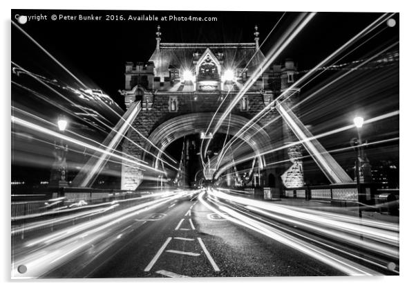 Light Trails in Monochrome. Acrylic by Peter Bunker