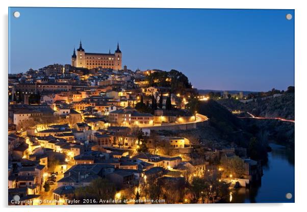 Toledo Alcazar at night Acrylic by Stephen Taylor