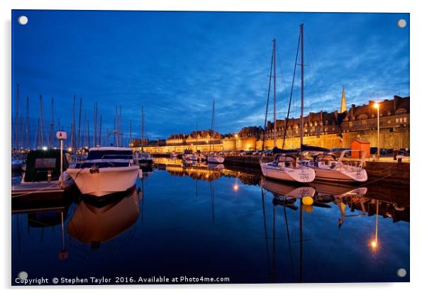 St Malo at night Acrylic by Stephen Taylor