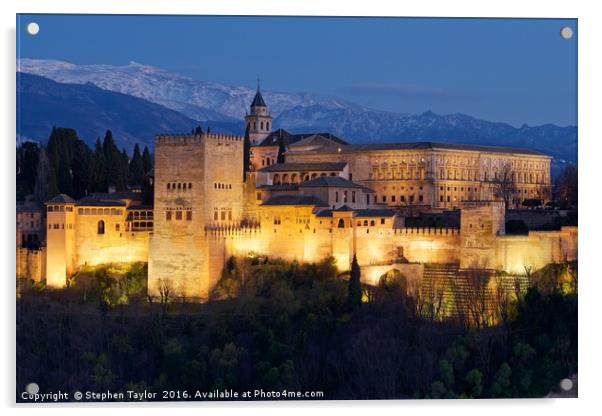 The Alhambra palace Granada Acrylic by Stephen Taylor