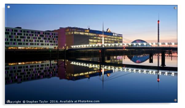 BBC Studios and Bells Bridge Glasgow Acrylic by Stephen Taylor