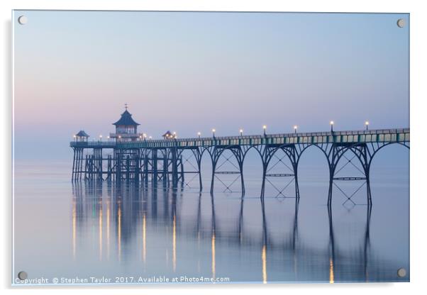 Dusk at Clevedon Pier Acrylic by Stephen Taylor