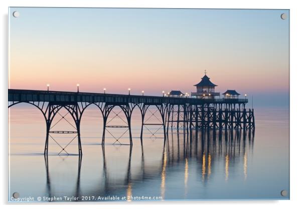 Sunset at Clevedon Pier Acrylic by Stephen Taylor