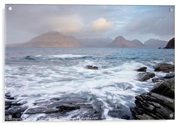 A break of light at Elgol Acrylic by Stephen Taylor