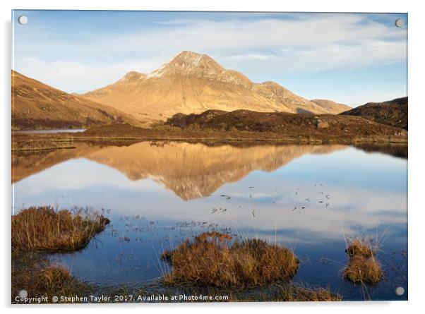 Cul Beag and an Assynt Mountain Lake Acrylic by Stephen Taylor