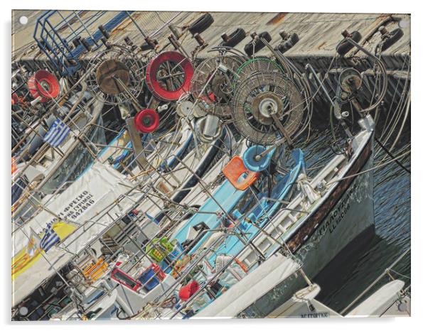 Paphos Fishing Boats Acrylic by Andy Smith