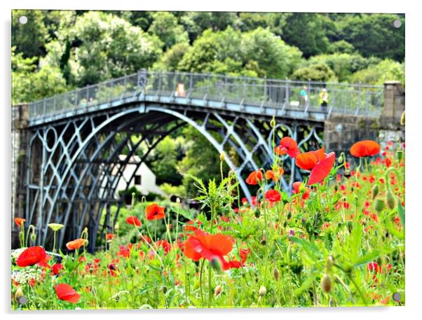 ironbridge gorge with poppies Acrylic by Andy Smith