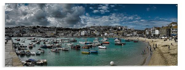 St Ives Harbour Cornwall stormy skies Acrylic by Andy Smith