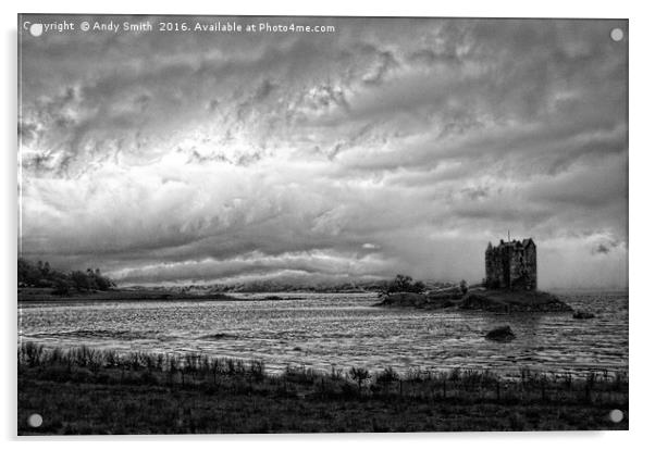 Stormy skies over Castle Stalker Acrylic by Andy Smith