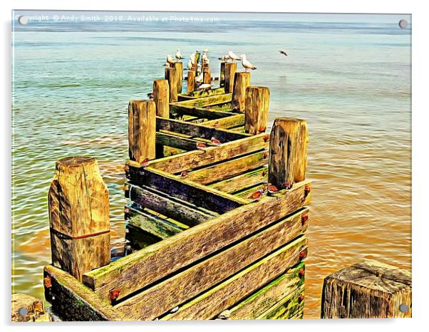 Sea defence Groynes at Walcott Norfolk           Acrylic by Andy Smith