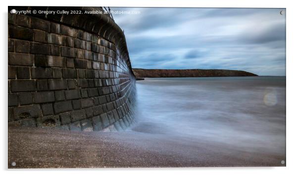 Sea wall at Filey, Brigg  Acrylic by Gregory Culley