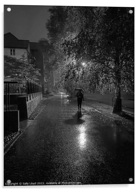 Rainy night on the Wensum Acrylic by Sally Lloyd