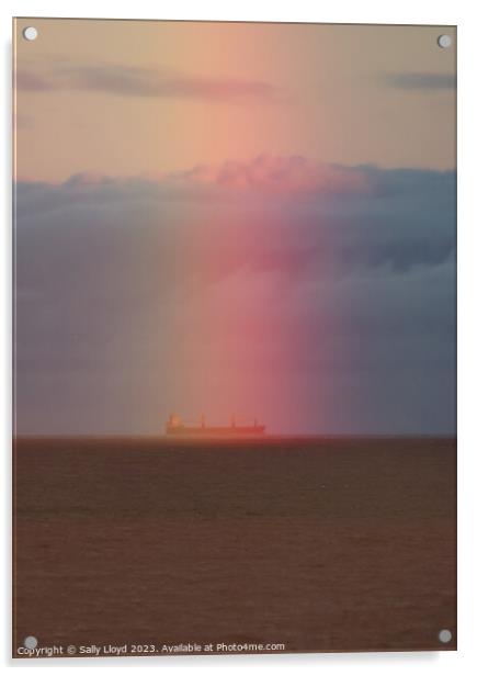 Rainbow ship on the North Sea Acrylic by Sally Lloyd