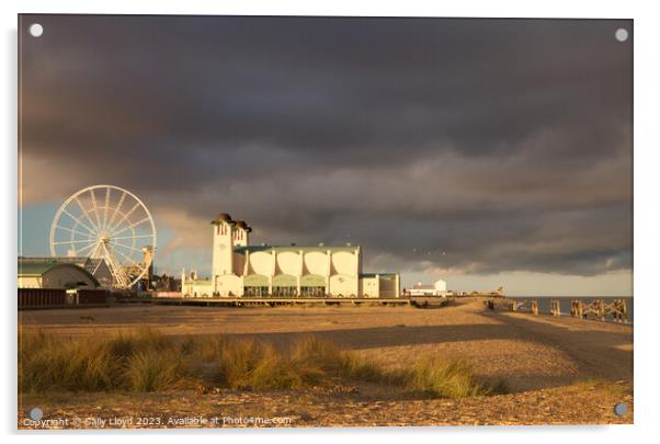 Great Yarmouth Pleasure beach under a stormy sky Acrylic by Sally Lloyd