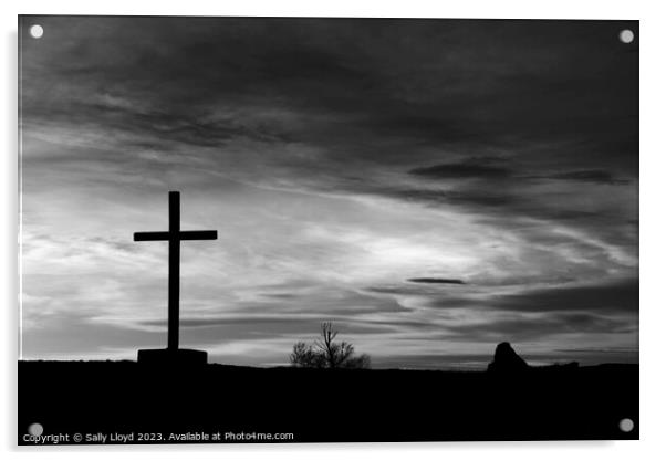 The Peaceful Monochrome Cross of St Benets Abbey Acrylic by Sally Lloyd