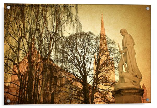  Nelson statue and Norwich Cathedral Acrylic by Sally Lloyd