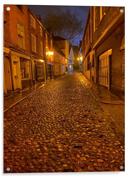 Elm Hill, Norwich at Night  Acrylic by Sally Lloyd