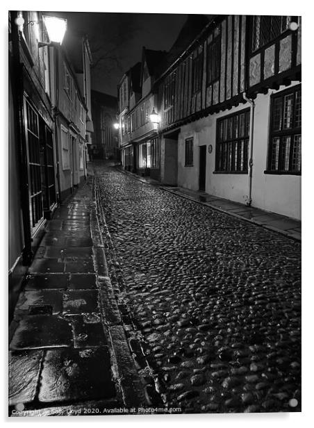 Elm Hill Nighttime, Norwich Acrylic by Sally Lloyd