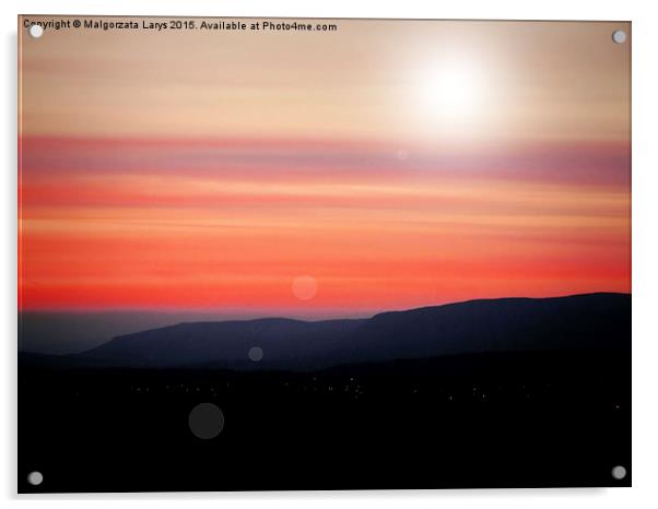 Amazing red sunset over the hills in Scotland Acrylic by Malgorzata Larys