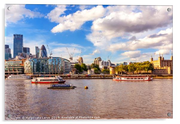 London, view from the boat on the Thames river Acrylic by Malgorzata Larys