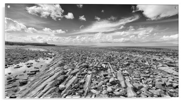 Kilve Beach in monochrome Acrylic by Mark Godden