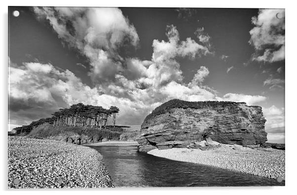 Budleigh Salterton in mono.  Acrylic by Mark Godden