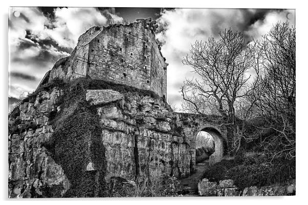  Rufus Castle in mono.  Acrylic by Mark Godden