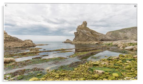 Folded beds of Purbeck and Portland limestone. Acrylic by Mark Godden