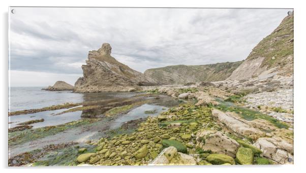 Folded beds of Purbeck and Portland limestone. Acrylic by Mark Godden