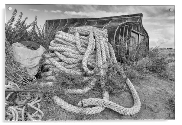 Fisherman's store in monochrome.  Acrylic by Mark Godden