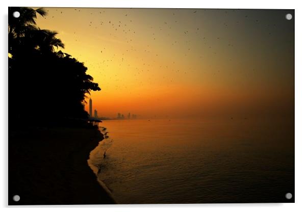 Thailand golden hour at Jomtien beach Acrylic by scott innes