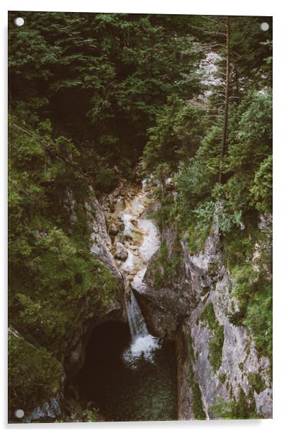 Waterfall In Alps Acrylic by Patrycja Polechonska
