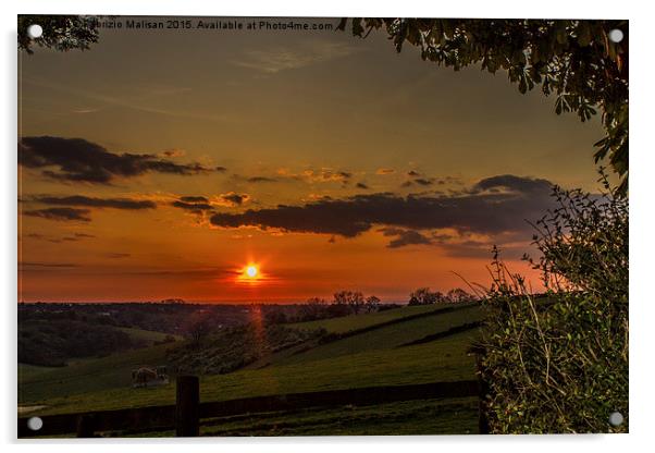  A beautiful sunset over the Surrey hills Acrylic by Fabrizio Malisan