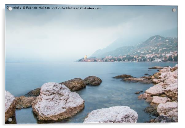 A Gloomy Day In Malcesine Lake Garda  Acrylic by Fabrizio Malisan