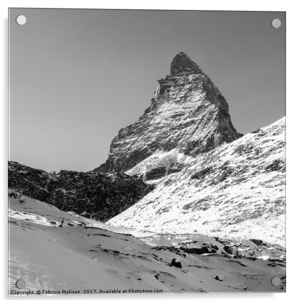 Matterhorn Zermatt mountain peak in black and whit Acrylic by Fabrizio Malisan